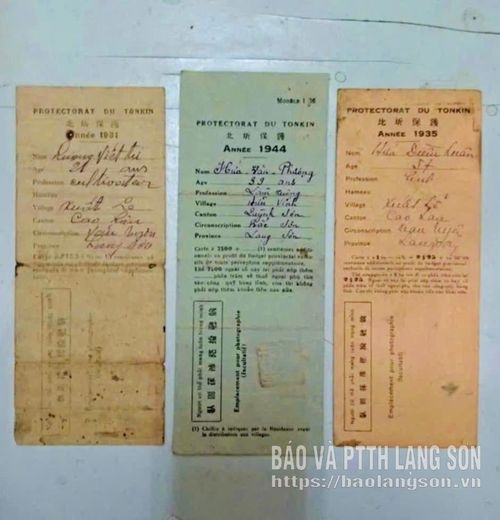 Thẻ thuế thân chính quyền Thực dân phong kiến cấp cho nhân dân Lạng Sơn các năm 1931, 1935, 1944