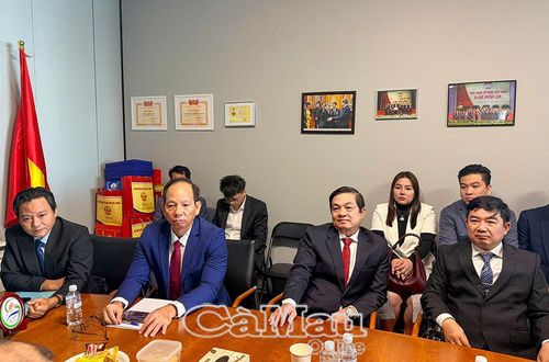 Phó Chủ tịch UBND tỉnh Cà Mau Huỳnh Chí Nguyện (hàng đầu, thứ hai từ phải sang) trao đổi về cơ hội kết nối, mở rộng thị trường thuỷ sản tại Australia.