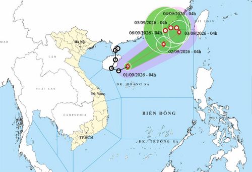 Bản đồ dự báo đường đi, khu vực ảnh hưởng của bão số 5 Saudel. (Nguồn: NCHMF)