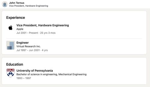  Hồ sơ LinkedIn gần như để trống, chỉ bao gồm 2 công việc của CEO mới Apple gây chú ý. 