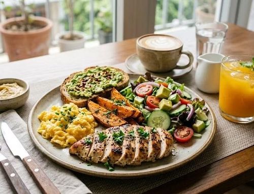 Tương tự cá hồi, ức gà là nguồn protein nạc phù hợp với người kiểm soát cân nặng. Thay vì chế biến theo kiểu chiên rán, nên luộc, hấp hoặc áp chảo ức gà với ít dầu. Có thể ăn cùng salad rau củ và một lát bánh mì ngũ cốc để bổ sung cả protein, chất xơ và carbohydrate. Ảnh minh hoạ AI