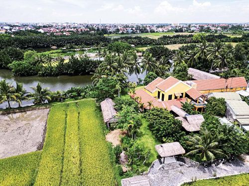 Nhà hàng The Field nằm giữa cánh đồng lúa hữu cơ phát thải thấp và sông Đò tại phường Hội An Đông, Đà Nẵng