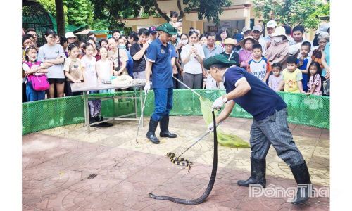 Du khách tham quan Trại rắn Đồng Tâm trong dịp nghỉ Lễ 2-9.