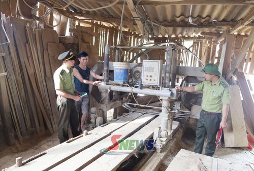 Cán bộ Hạt Kiểm lâm khu vực XI kiểm tra cơ sở sản xuất, chế biến lâm sản tại xã Sốp Cộp.