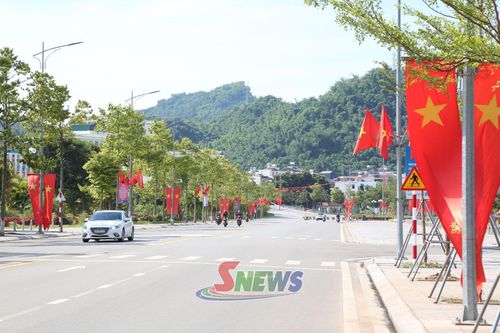 Tuyến đường Võ Nguyên Giáp, phường Tô Hiệu rực rỡ sắc cờ.      Ảnh: Thu Thảo