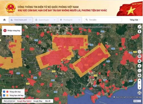 Cổng thông tin điện tử Bộ Quốc phòng Việt Nam - http://cambay.mod.gov.vn có thể tra cứu khu vực cấm bay, hạn chế bay.