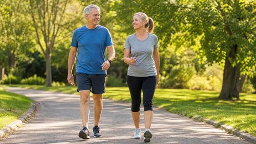 Đi bộ nhanh có thể giúp cải thiện cholesterol, đặc biệt khi kết hợp với chế độ ăn uống lành mạnh và kiểm soát cân nặng. Ảnh minh họa AI.