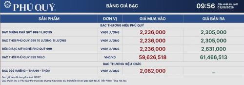 Tập đoàn Vàng bạc Đá quý Phú Quý niêm yết giá bạc ngày 3/9. (Ảnh: giabac.phuquygroup.vn)