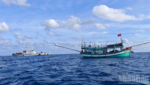 Tàu cảnh sát biển 4038 ra quân Tháng cao điểm chống khai thác IUU. (Ảnh: VĂN THƯỜNG)