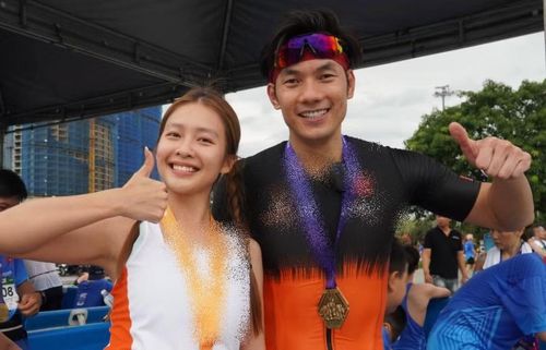 Khả Ngân và Nhan Phúc Vinh từng cùng tham gia một hoạt động thể thao năm 2024. Ảnh: FB Khả Ngân.