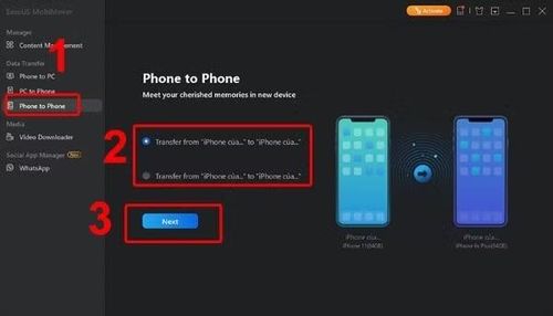  Mở phần mềm EaseUS MobiMover, chọn chế độ Phone to Phone 