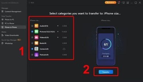  Nhấn Transfer để bắt đầu quá trình chuyển đổi dữ liệu. 