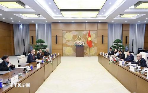 Chủ tịch Quốc hội Trần Thanh Mẫn tiếp Đại sứ đặc mệnh toàn quyền Cộng hòa Pháp tại Việt Nam Olivier Brochet. (Ảnh: Doãn Tấn/TTXVN)