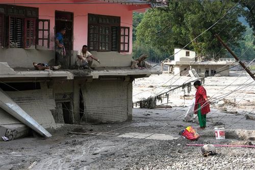 Khu vực bị tàn phá sau lũ quét tại Nuwakot, Nepal. Ảnh: THX/TTXVN phát