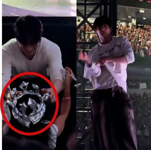 Hình ảnh Jungkook đã tháo chiếc vương miện và áo phông đang mặc rồi trao tặng trực tiếp cho một nữ fan ngồi xe lăn.