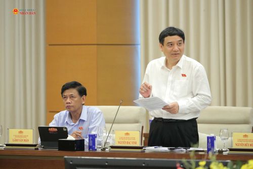 Chủ nhiệm Ủy ban Văn hóa và Xã hội Nguyễn Đắc Vinh trình bày Báo cáo thẩm tra sơ bộ dự án Luật