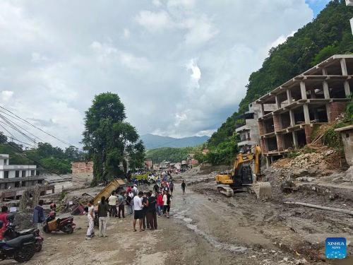 Khu vực bị ảnh hưởng bởi sạt lở đất dọc sông Trishuli ở Nuwakot, Nepal. (Ảnh: Tân Hoa Xã)