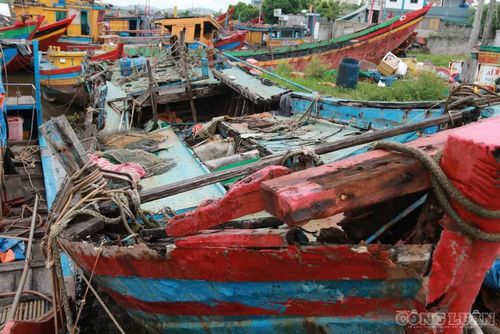 Những con tàu từng là phương tiện mưu sinh của ngư dân trở thành những “xác tàu” nằm án ngữ giữa khu vực neo đậu. Ảnh: Kim Long