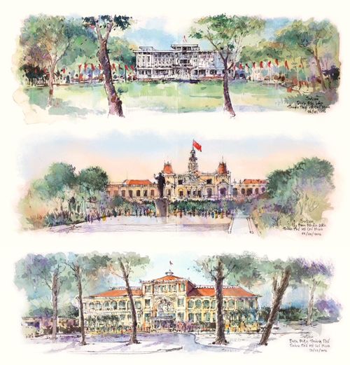Một số bản ký họa được các thành viên chia sẻ trên fanpage Urban Sketchers Vietnam.