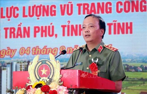 Thượng tướng Đặng Hồng Đức, Thứ trưởng Bộ Công an, phát biểu tại buổi lễ.
