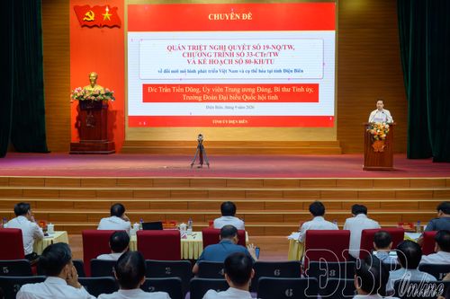Đồng chí Trần Tiến Dũng, Ủy viên Trung ương Đảng, Bí thư Tỉnh ủy, Trưởng đoàn ĐBQH tỉnh quán triệt nội dung nghị quyết tại hội nghị.
