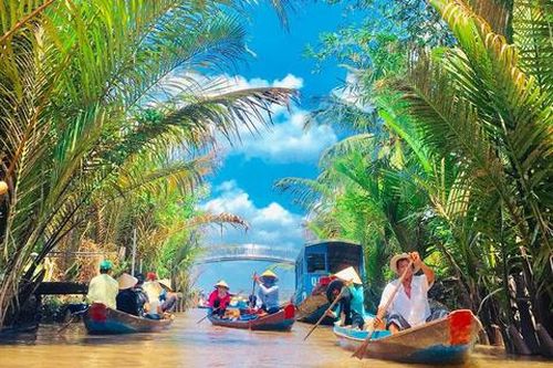 Du khách trải nghiệm chèo xuồng ba lá trên sông nước Miền Tây
