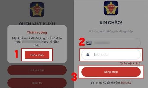 Đăng nhập bằng mật khẩu mới.