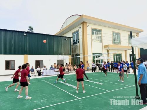 Các vận động viên thi đấu môn bóng chuyền hơi.