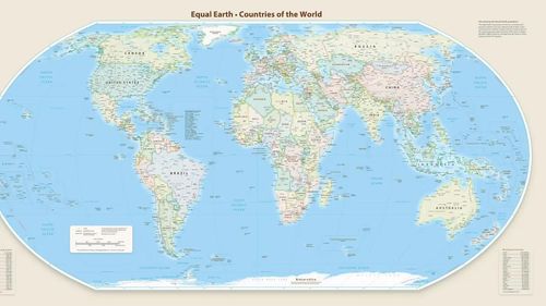 Hình chiếu của Equal Earth phản ánh chính xác quy mô tương đối của các quốc gia. Ảnh: CCTV.