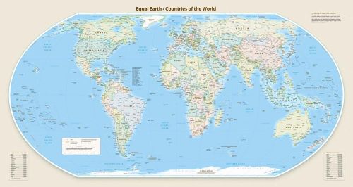 Bản đồ thế giới theo phép chiếu Equal Earth vừa được Đại hội đồng Liên Hợp Quốc thông qua ngày 4.9. Ảnh: Equal Earth