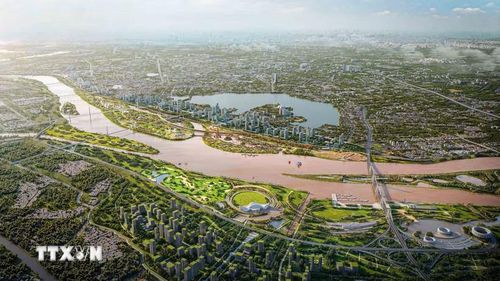 Phối cảnh dự án Trục Đại lộ cảnh quan sông Hồng trên địa bàn thành phố Hà Nội. Ảnh: Phan Phương/TTXVN