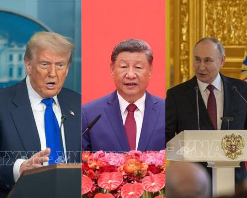 Trong ảnh từ trái qua: Tổng thống Mỹ Donald Trump, Chủ tịch Trung Quốc Tập Cận Bình, Tổng thống Nga Vladimir Putin. Ảnh: THX/TTXVN