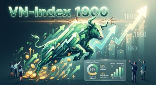 VN-Index hướng tới thử thách vùng đỉnh lịch sử 1.880-1.900 điểm với sự dẫn dắt của dòng tiền lớn. Ảnh minh họa do AI tạo