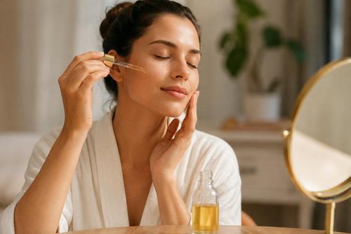 Chăm sóc da mùa hanh khô giúp da mịn màng, tươi sáng hơn. Ảnh minh họa AI.