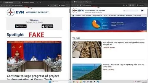 Hình ảnh một website giả mạo ngành điện nhằm mục đích lừa đảo. (Ảnh: EVNSPC)