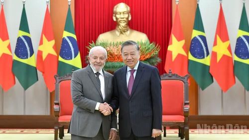 Tổng Bí thư Tô Lâm tiếp Tổng thống Cộng hòa Liên bang Brazil Luiz Inácio Lula da Silva thăm cấp Nhà nước đến Việt Nam từ ngày 27-29/3/2025. (Ảnh: ĐĂNG KHOA)