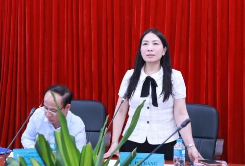 Bà Lê Thị Hằng - Phó Cục trưởng Cục Giáo dục nghề nghiệp và Giáo dục thường xuyên phát biểu tại hội thảo.