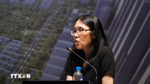 Giáo sư Nguyễn Xuân Thảo, Giám đốc Trung tâm Luật châu Á, Đại học Washington, Hoa Kỳ, trình bày tham luận tại Hội nghị. (Ảnh: Quốc Dũng/TTXVN)