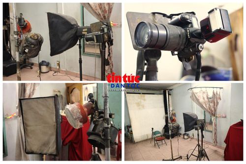 Phòng studio vẫn được giữ gần như nguyên vẹn so với trước kia, với máy ảnh, hệ thống đèn và những thiết bị gắn bó với công việc của ông Lộc qua nhiều năm.