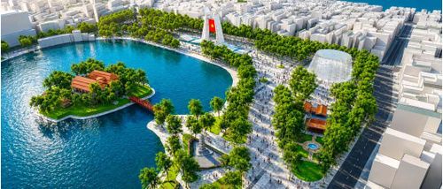 Khu vực Hồ Gươm và vùng phụ cận sẽ được quy hoạch như một quảng trường lớn, kết nối quảng trường Cách mạng Tháng Tám và Nhà hát Lớn, hình thành không gian "Lịch sử - Văn hóa - Nghệ thuật". Trong ảnh là quảng trường Đông Kinh Nghĩa Thục - quảng trường Hòa Bình với công trình biểu tượng "Khải hoàn môn". Ảnh: UBND TP Hà Nội.