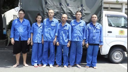 Các đối tượng trong vụ án tại cơ quan công an. (Công an cung cấp)