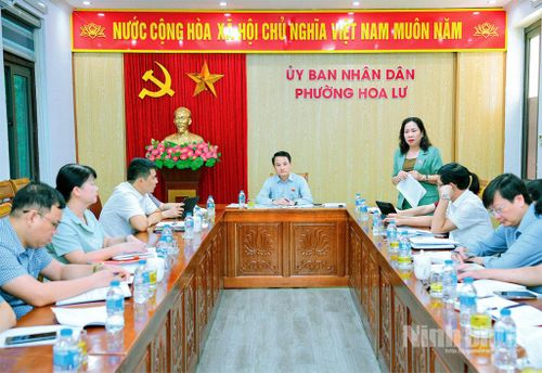 Đoàn đại biểu Quốc hội tỉnh khảo sát việc thực hiện quy định của pháp luật đối với ngành nghề kinh doanh có điều kiện tại phường Hoa Lư. Ảnh: Trường Giang