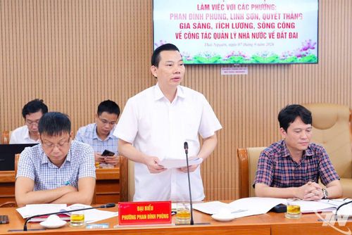 Đại diện các phường báo cáo tại buổi làm việc.