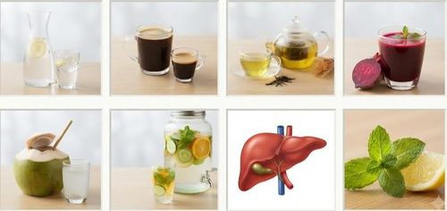 Nước lọc, cà phê và một số đồ uống có lợi cho sức khỏe gan. Ảnh minh họa AI