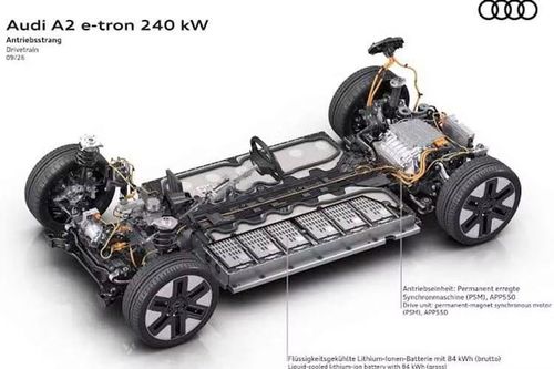 Bên trong xe, Audi A2 e-tron được trang bị bảng đồng hồ kỹ thuật số 11,9 inch được đặt cạnh màn hình cảm ứng cong 12,8 inch trong khi cần số đã chuyển lên cột vô lăng. Điều này tạo thêm không gian cho 2 sạc không dây Qi 2.2 với công suất 25 W trên bảng điều khiển trung tâm.