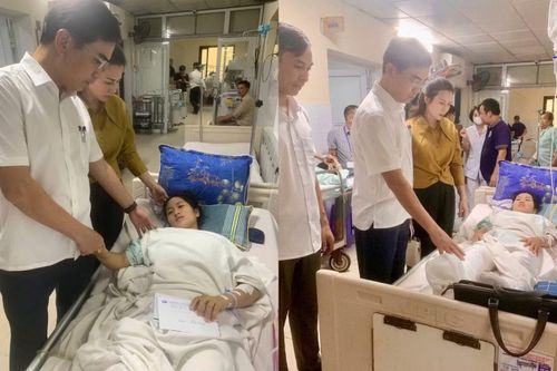 TS. Nhà giáo ưu tú Nguyễn Văn Khoa - Giám đốc Sở GD&ĐT Nghệ An thăm hỏi, động viên cô giáo Hoàng Thị Hiền tại Bệnh viện Hữu nghị Việt Đức.