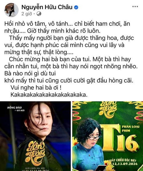 Hữu Châu gửi lời chúc đến hai người bạn thân Hồng Vân và Hồng Đào. Ảnh: Chụp màn hình