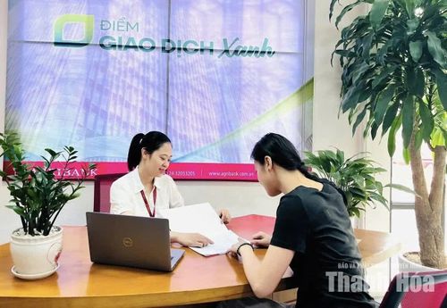 Cán bộ Agribank Bắc Thanh Hóa hướng dẫn người dân các thủ tục thanh toán trực tuyến.
