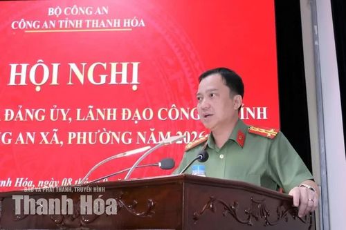 Đại tá Trần Thái Quang Hoàng, Phó Giám đốc Công an tỉnh phát biểu kết luận hội nghị.