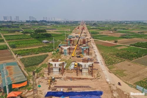 Tại khu vực xã Thanh Trì, nhiều trụ cầu dẫn đã hoàn thành, nhà thầu đang tích cực triển khai các trụ cầu còn lại.